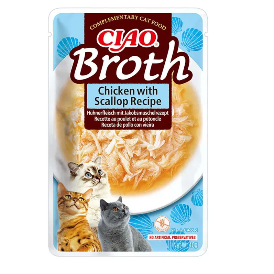 Churu Broth Comida húmida Sopa de Frango com Vieira para gatos
