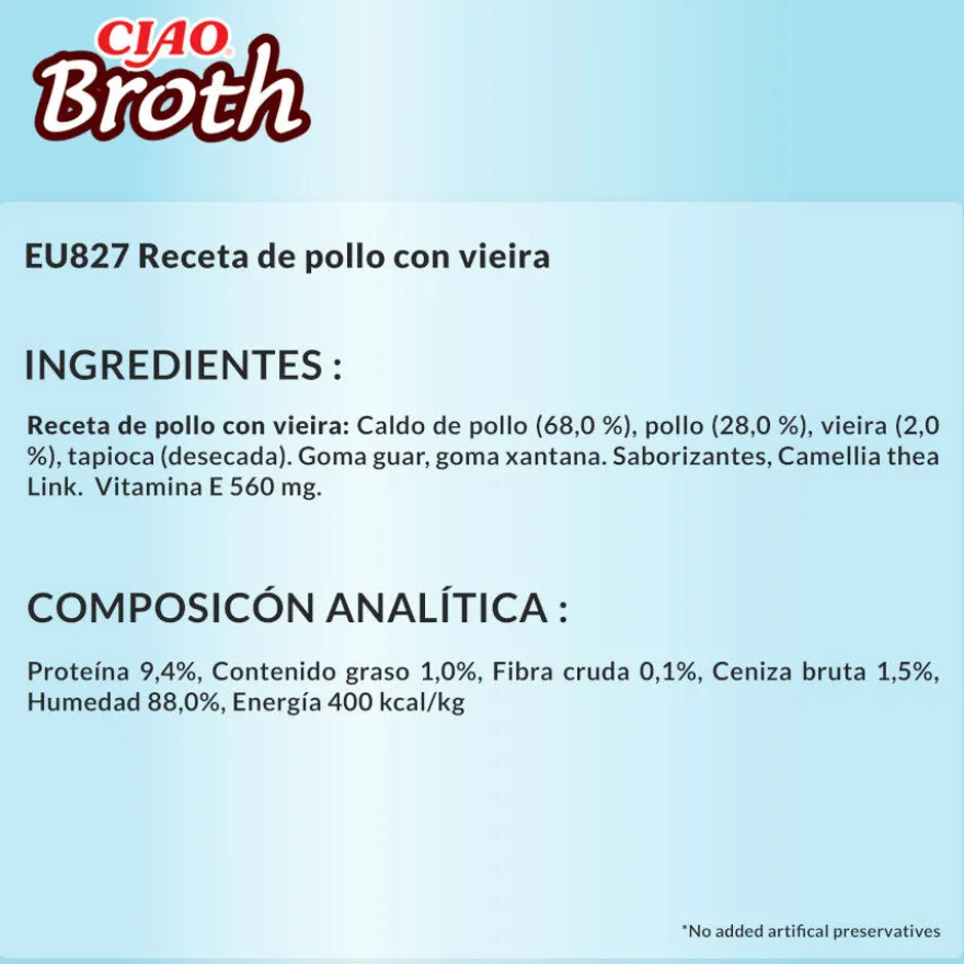 Churu Broth Comida húmida Sopa de Frango com Vieira para gatos