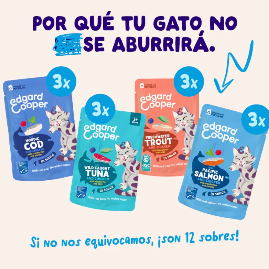 Edgard & Cooper Catch of the day em molho em saquetas para gatos