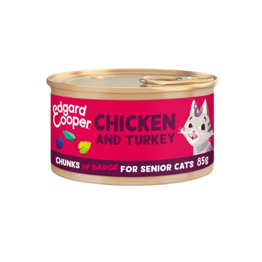 Edgard & Cooper Senior Pedaços de Frango e Peru com molho em lata para gatos