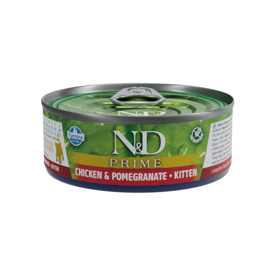 Farmina N&D Prime Kitten Frango e Romã lata para gatos