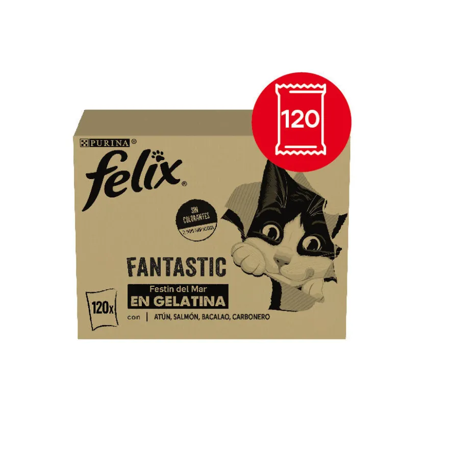 Felix Fantastic Seleção de Sabores Peixe em Gelatina saquetas para gatos - Multipack 120