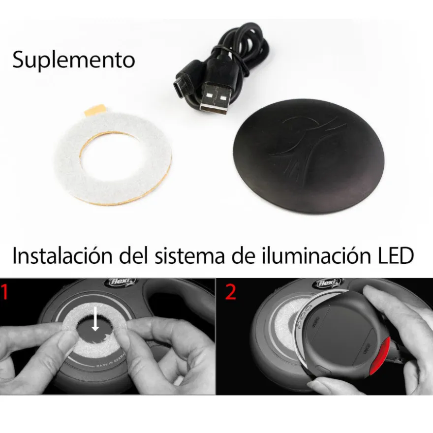 Flexi Lanterna de Luz Led Preta para trelas de cães