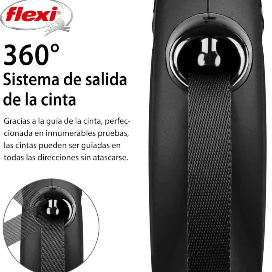 Flexi New Classic Trela extensível de fita preta para cães