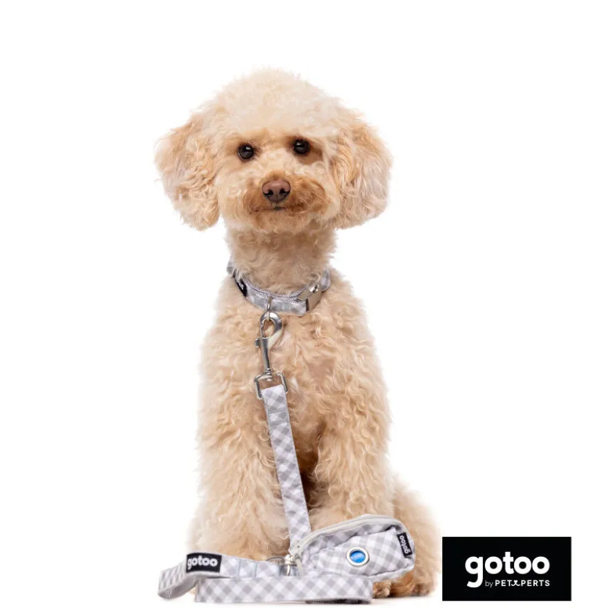 Gotoo Trela estampada em xadrez vichy cinza para cães