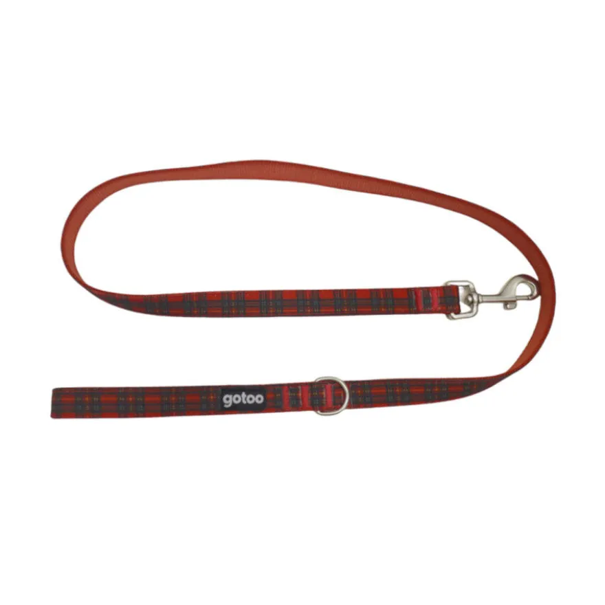 Gotoo Trela estampada tartã vermelho para cães