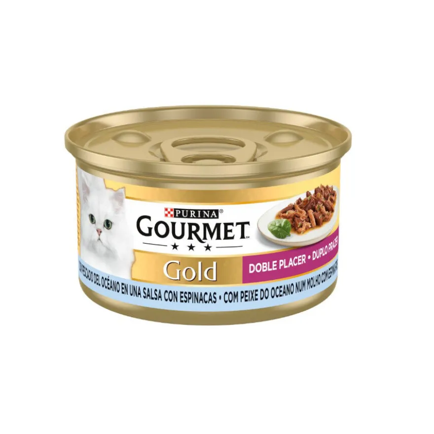 Gourmet Gold Peixe do Oceano e Espinafres em molho para gatos