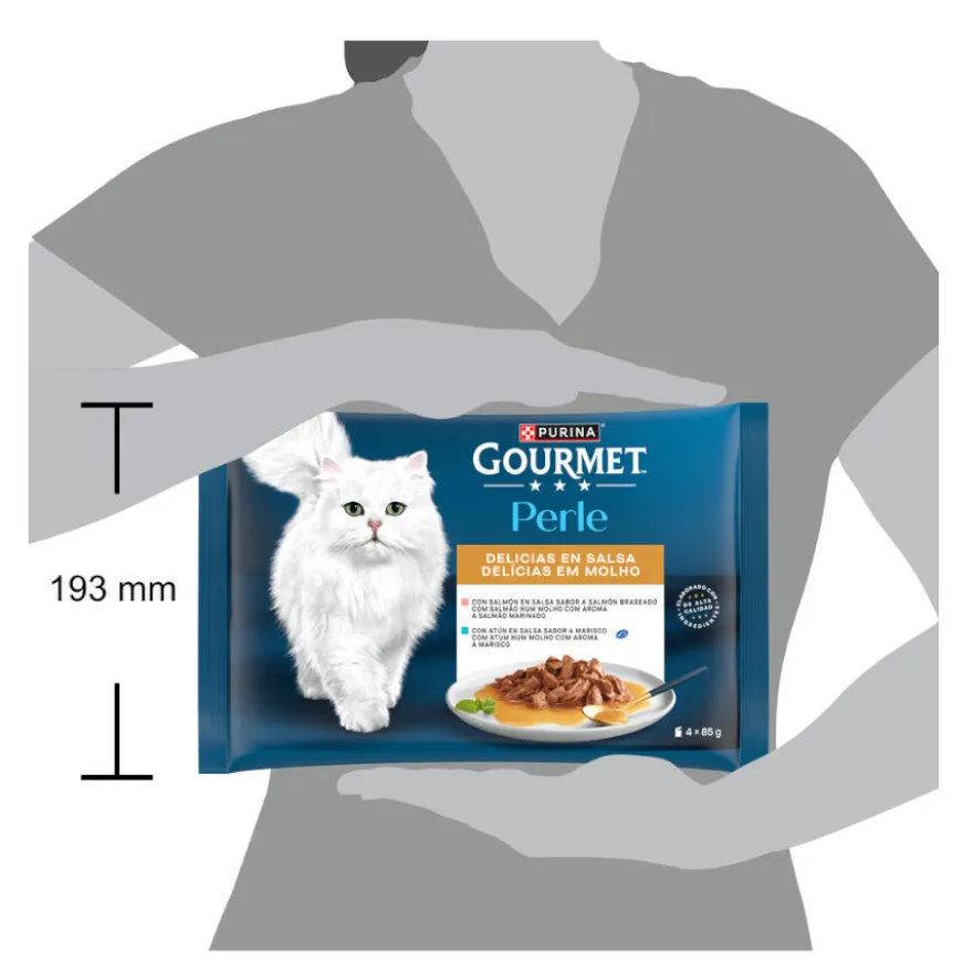 Gourmet Perle Filetes de Salmão e Atum em molho saqueta para gatos