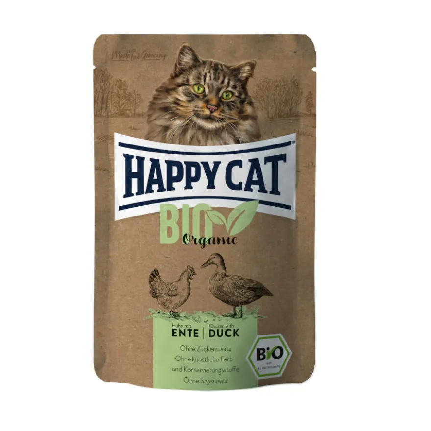 Happy Cat Bio Saqueta com frango e pato em molho para gatos