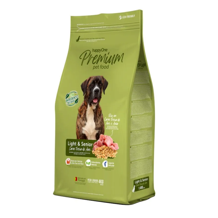 happyOne Premium Light & Senior ração de carne fresca de aves para cães