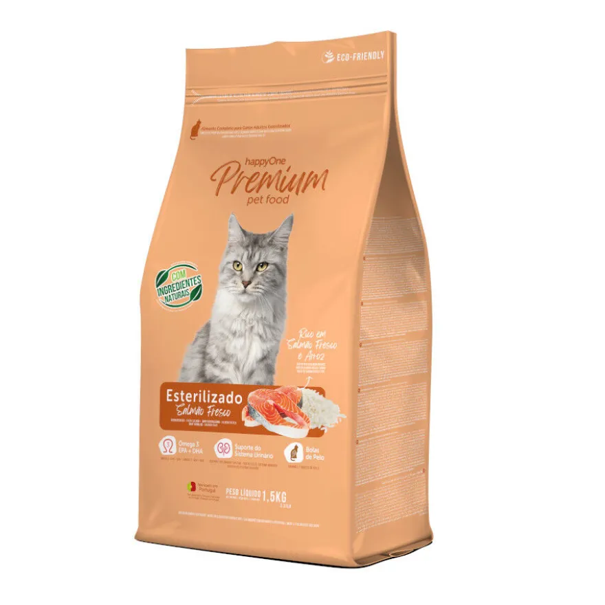 happyOne Premium ração de salmão para gatos esterilizados