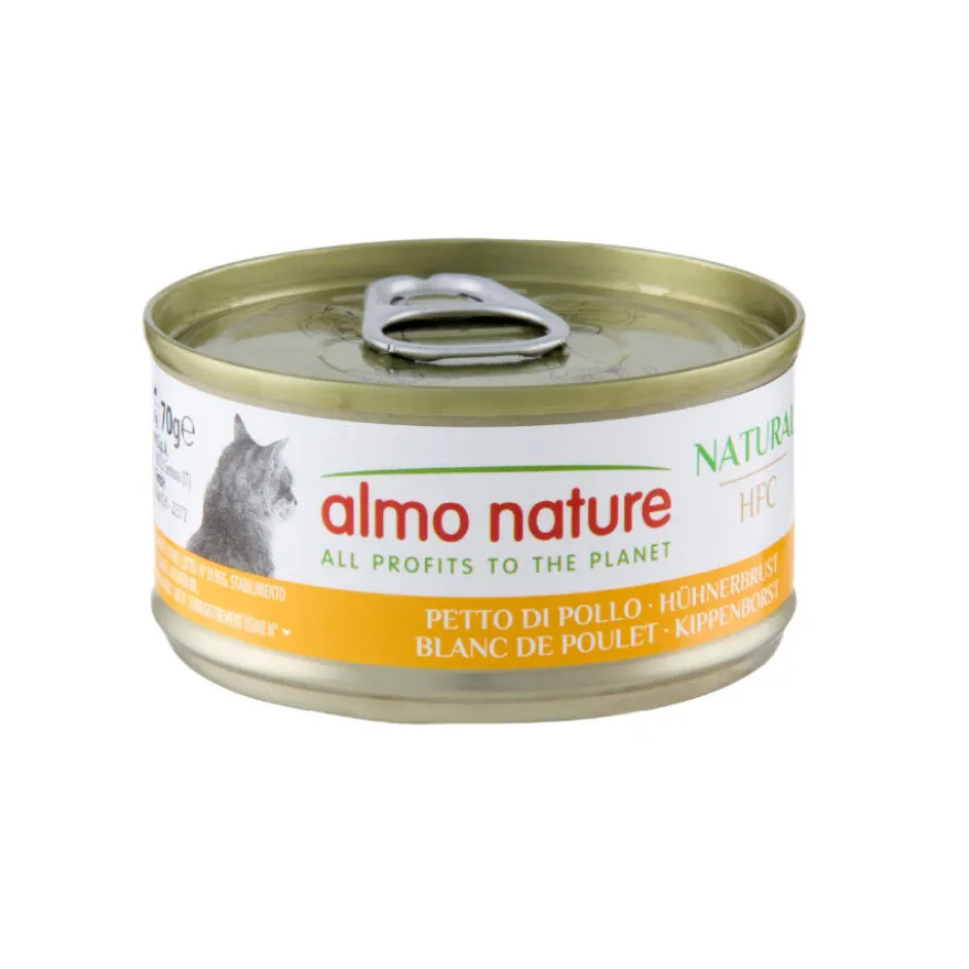 Lata Almo Nature HFC Natural comida com frango para gatos