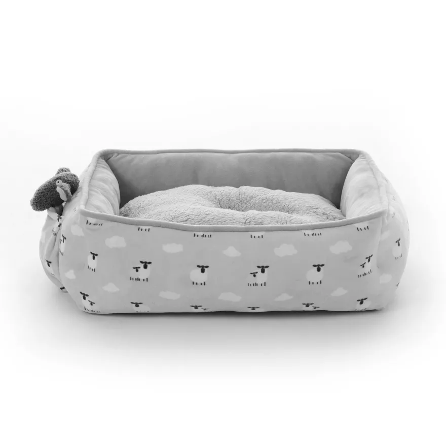 Leeby Alcofa de ovelhas com almofada amovível e brinquedo para cachorros