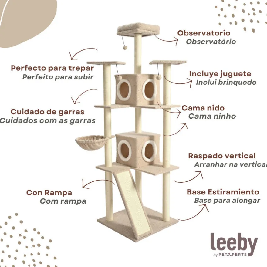 Leeby Boucle Collection árvore arranhadora XL com camas e brinquedos para gatos