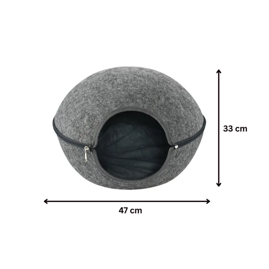 Leeby Cama Caverna Feltro Cinzento para gatos
