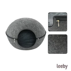 Leeby Cama Caverna Feltro Cinzento para gatos