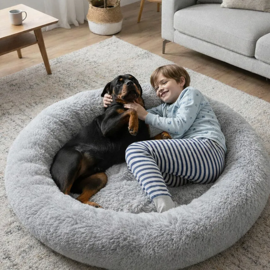 Leeby Cama Donut Anti Stress XXL Cinzenta para pessoas e cães