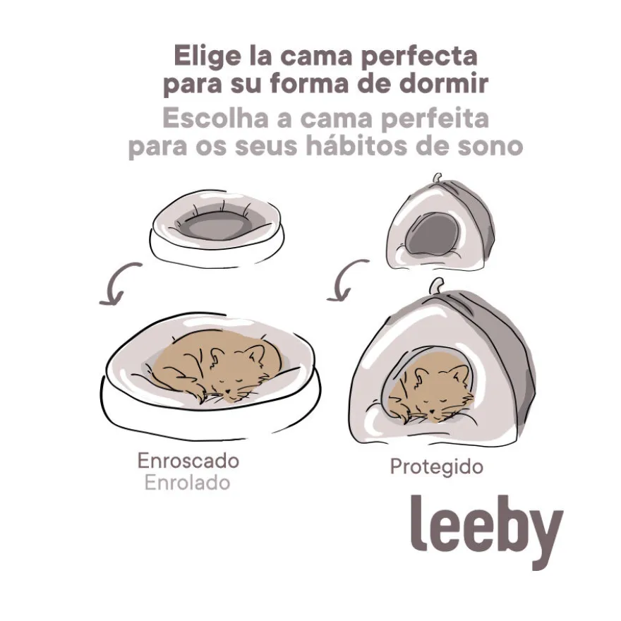 Leeby Cama Donut com Orelha e Cauda Cinzento para gatos