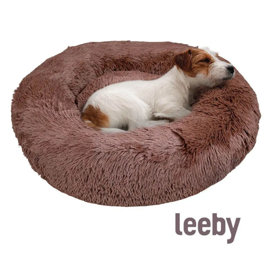 Leeby Cama Redonda Anti Stress Castanha para cães
