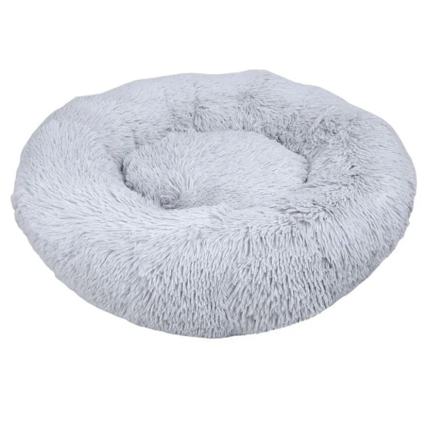 Leeby Cama Redonda Anti Stress de Pelo Cinzento para cães