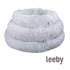 Leeby Cama Redonda Anti Stress de Pelo Cinzento para cães