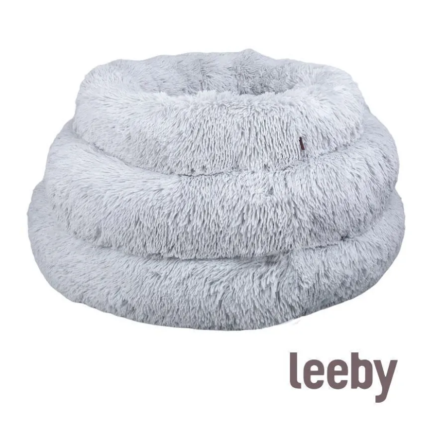 Leeby Cama Redonda Anti Stress de Pelo Cinzento para cães