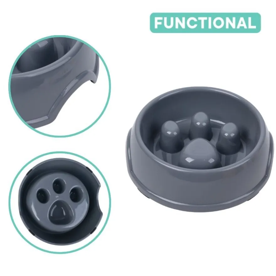 Leeby Comedouro Antivoracidade Azul com Relevo de Pata para cães