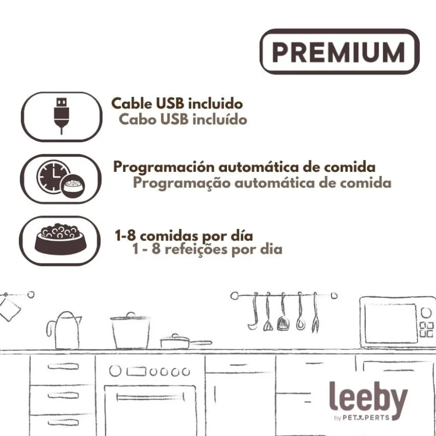 Leeby Comedouro Automático Programável Branco e Cinzento para cães e gatos