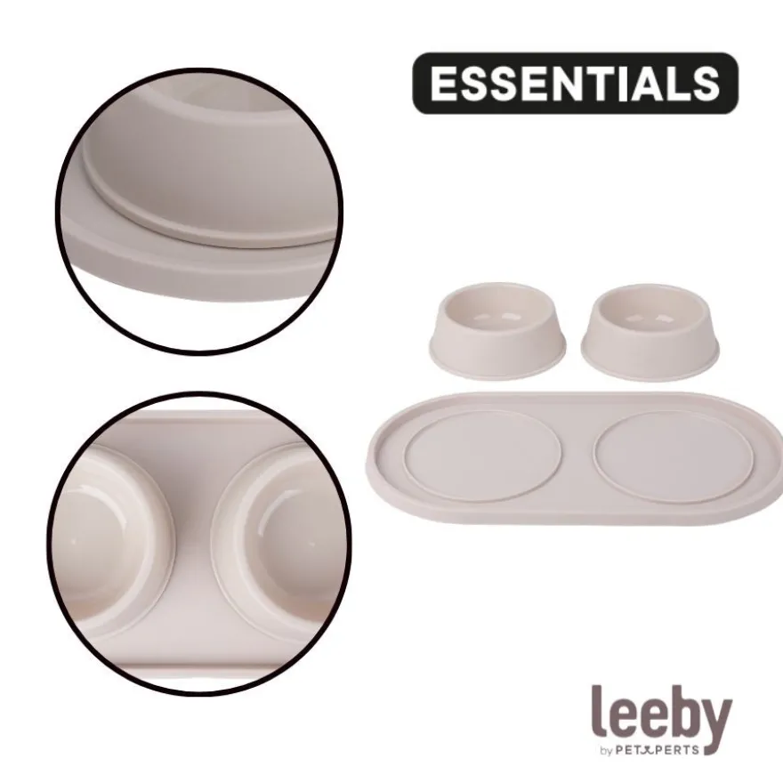Leeby Comedouro Duplo de Plástico para cães e gatos