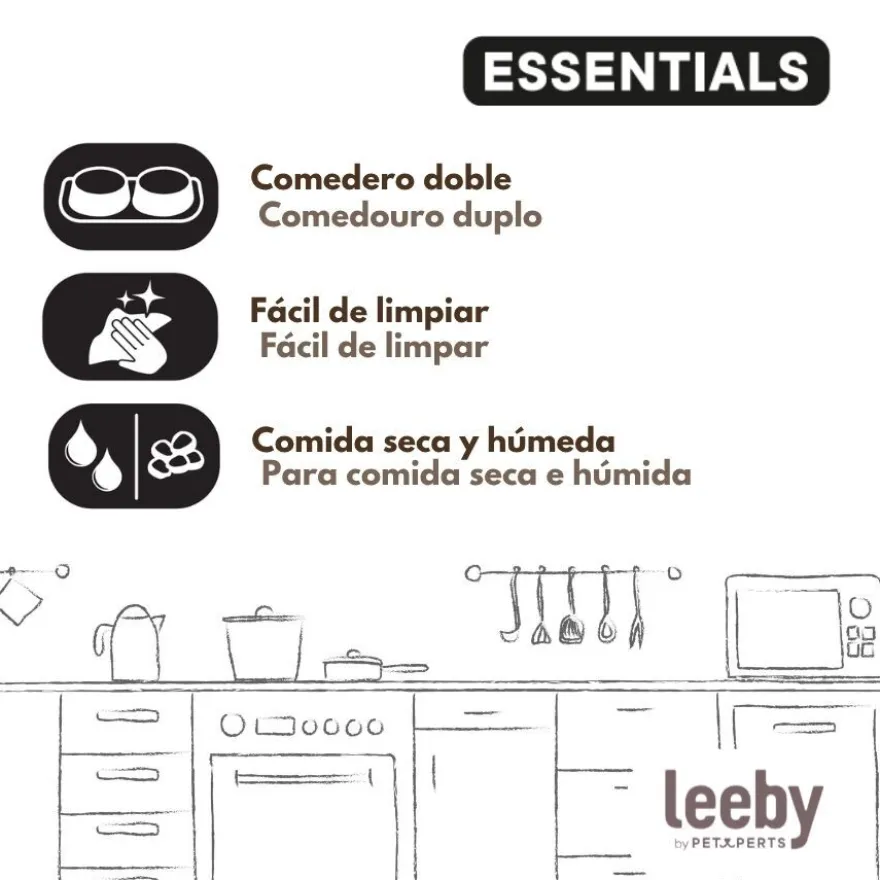 Leeby Comedouro Duplo de Plástico para cães e gatos