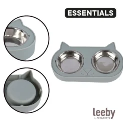Leeby Comedouro Duplo em Aço Inoxidável Verde para gatos