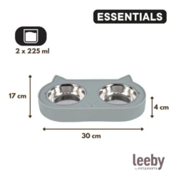 Leeby Comedouro Duplo em Aço Inoxidável Verde para gatos