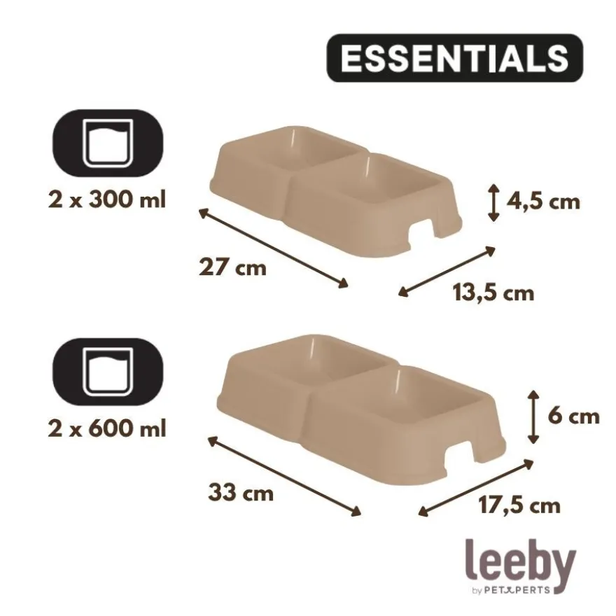 Leeby Comedouro Duplo Quadrado Taupe para cães