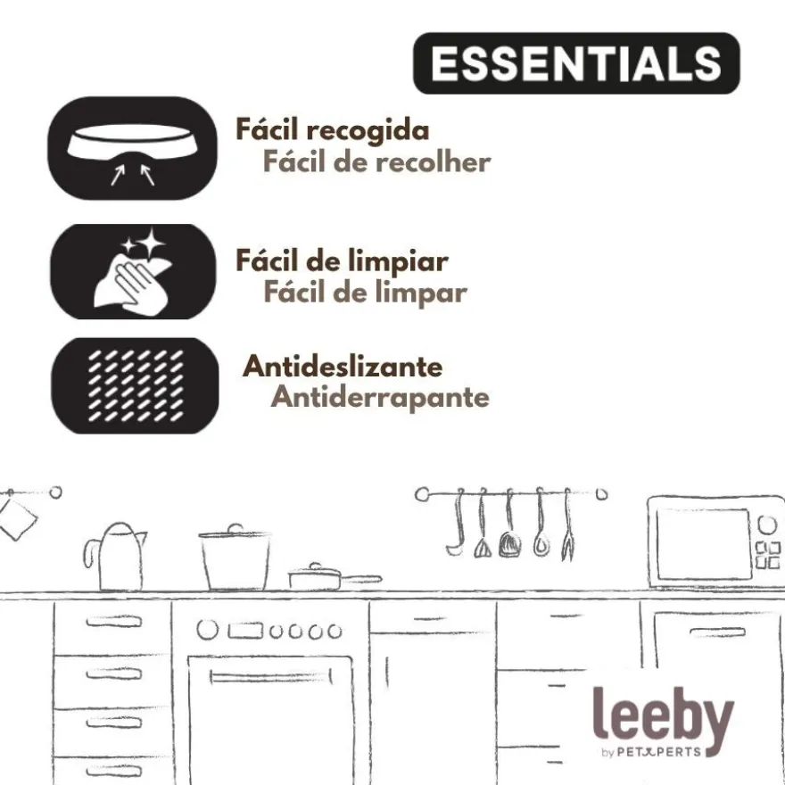 Leeby Comedouro Duplo Quadrado Taupe para cães