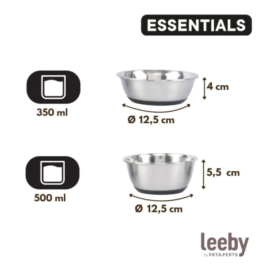 Leeby Comedouro em Aço Inoxidável com Base de Borracha para cães e gatos