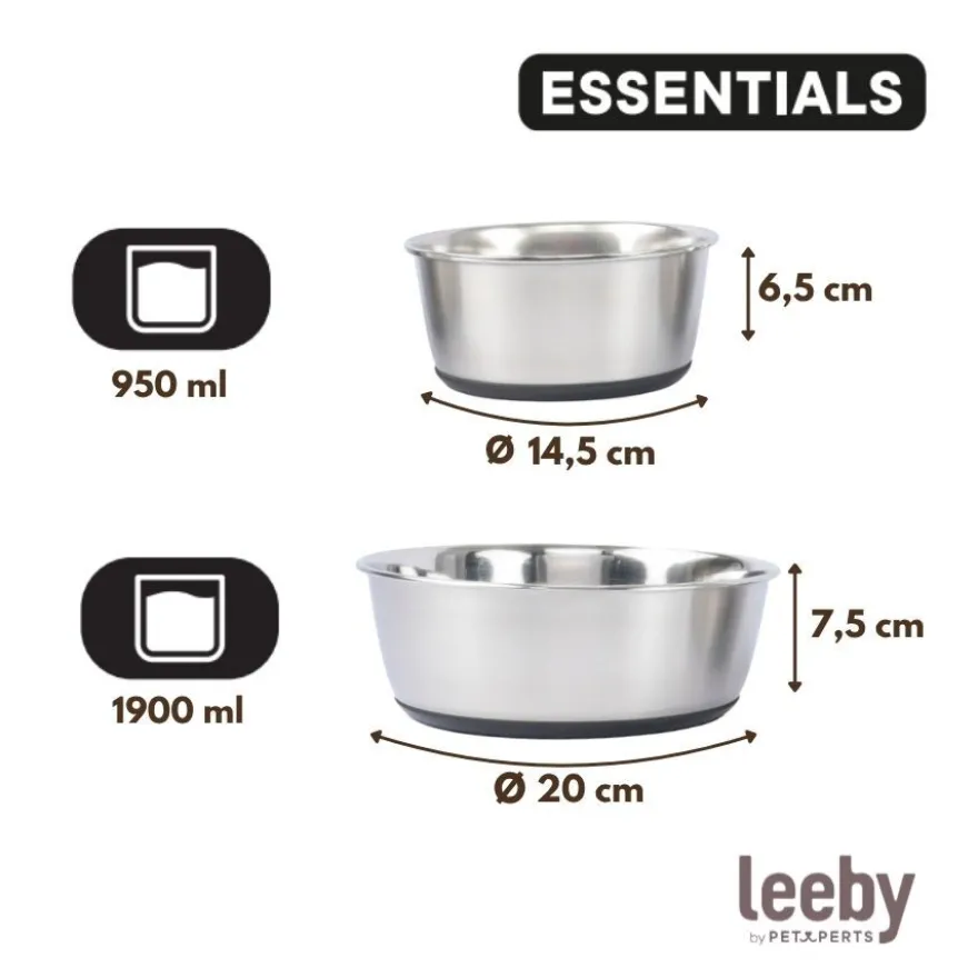 Leeby Comedouro em Aço Inoxidável com Base de Borracha para cães e gatos