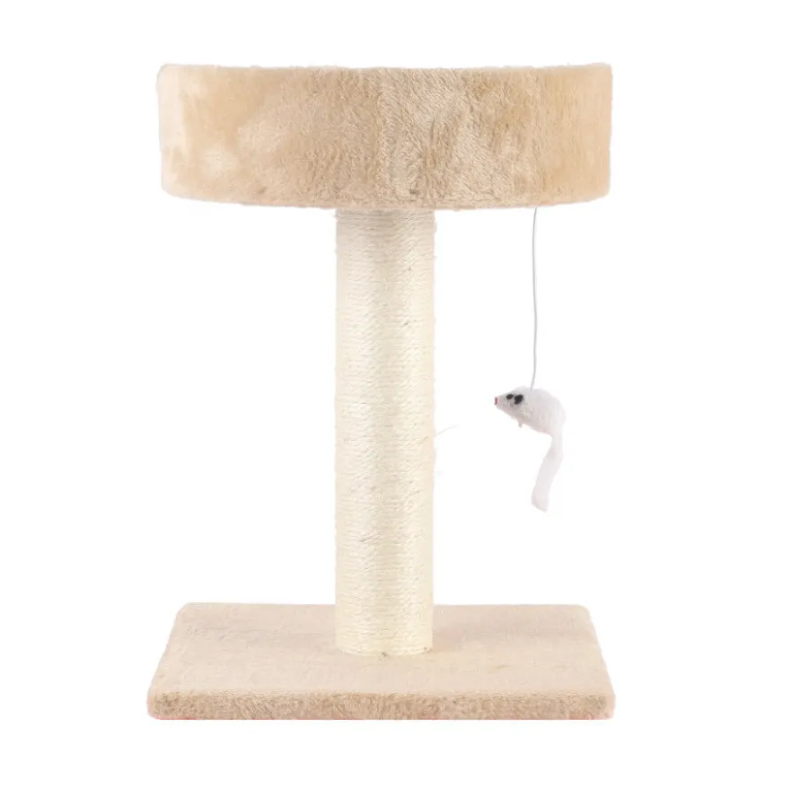 Leeby Tigrou arranhador com cama e brinquedo bege para gatos