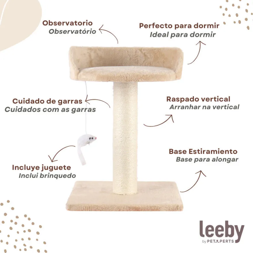 Leeby Tigrou arranhador com cama e brinquedo bege para gatos