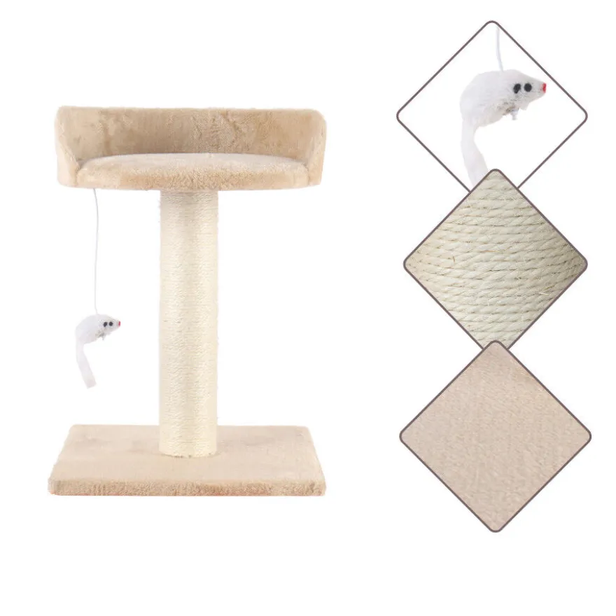 Leeby Tigrou arranhador com cama e brinquedo bege para gatos