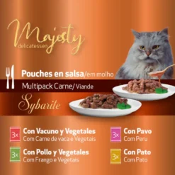 Majesty Pouches Multipack Comida húmida de carne em saquetas para gatos