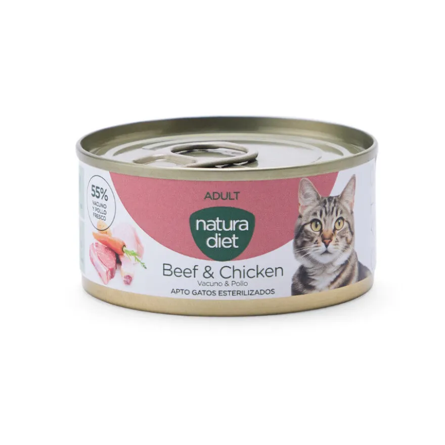 Natura Diet Adult Comida Húmida de Vaca e Frango em Lata para gatos