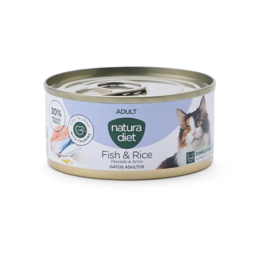 Natura Diet Adult Comida Húmida de Peixe e Arroz em Lata para gatos