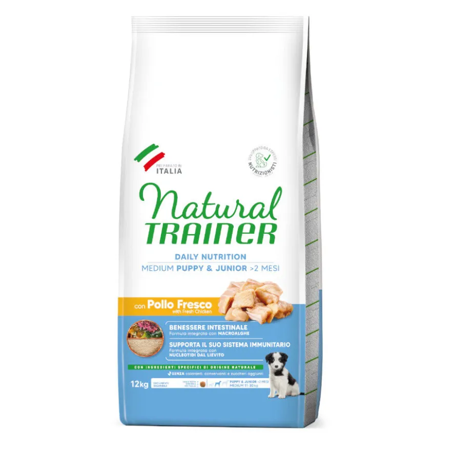 Natural Trainer Puppy & Junior Medium Ração de frango para cachorros