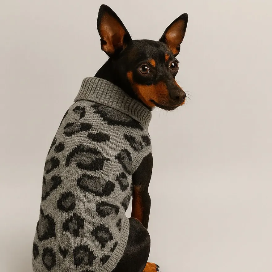 Nayeco Camisola Jacquard Leopardo Cinzenta para cães