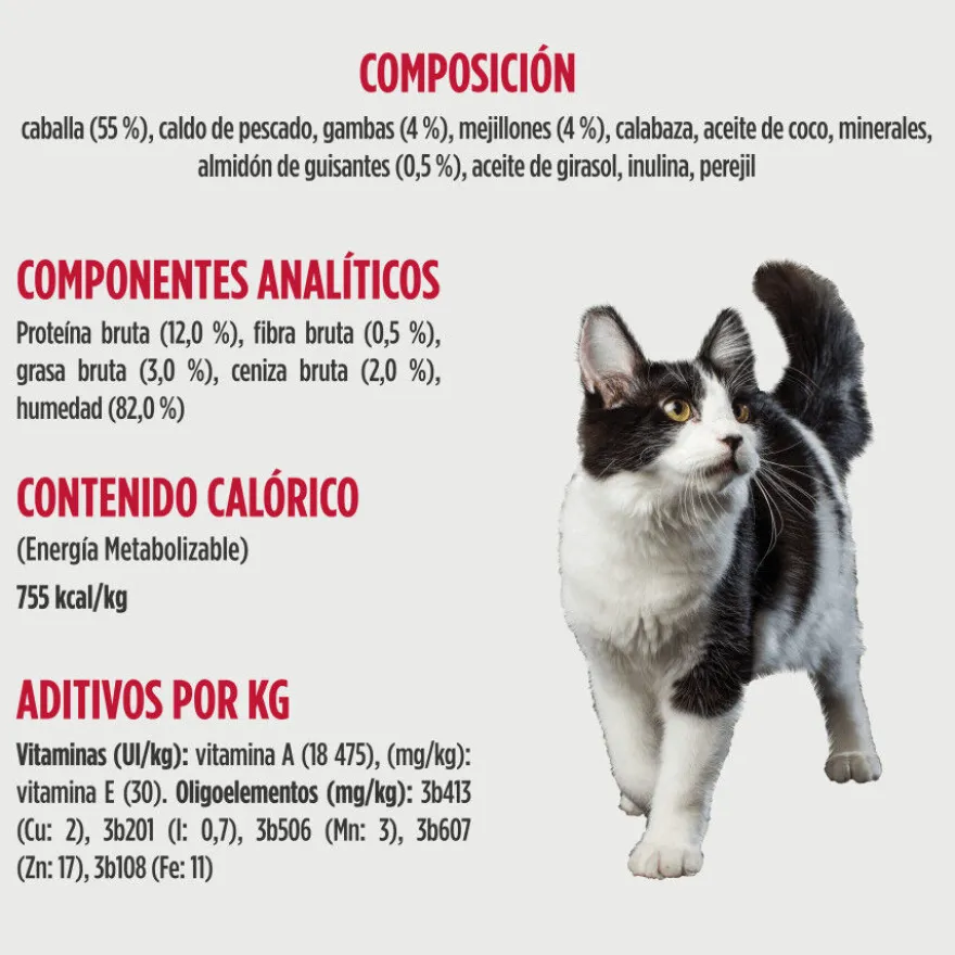 Nulo Comida húmida Estufado de Cavala com Gambas e Mexilhões em terrina para gatos