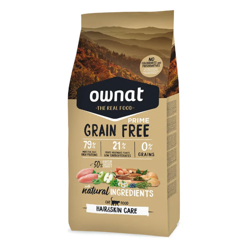 Ownat Prime Hair & Skin Ração de frango e peru para gatos