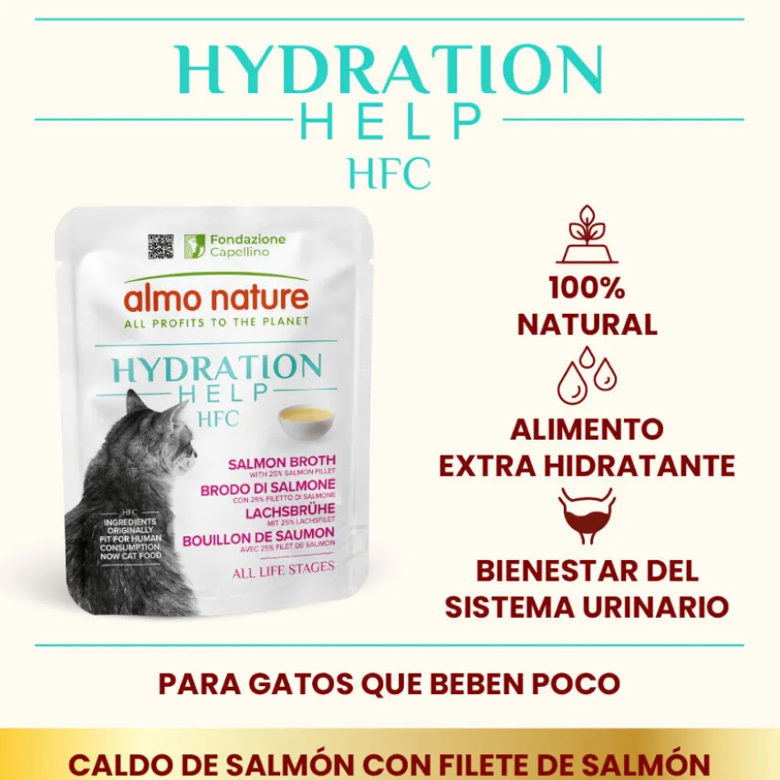 Sachê de caldo de salmão Almo Nature HFC Hydration Help para gatos