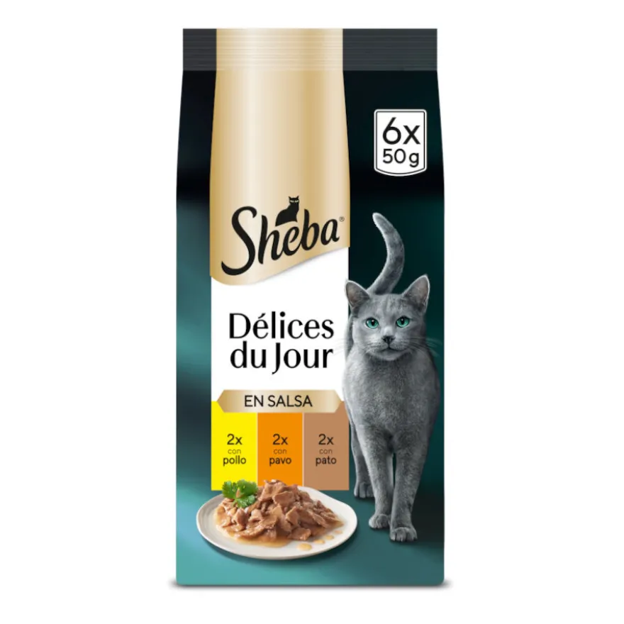 Sheba Délices du Jour em comida úmida para gato com frango, peru e molho de pato