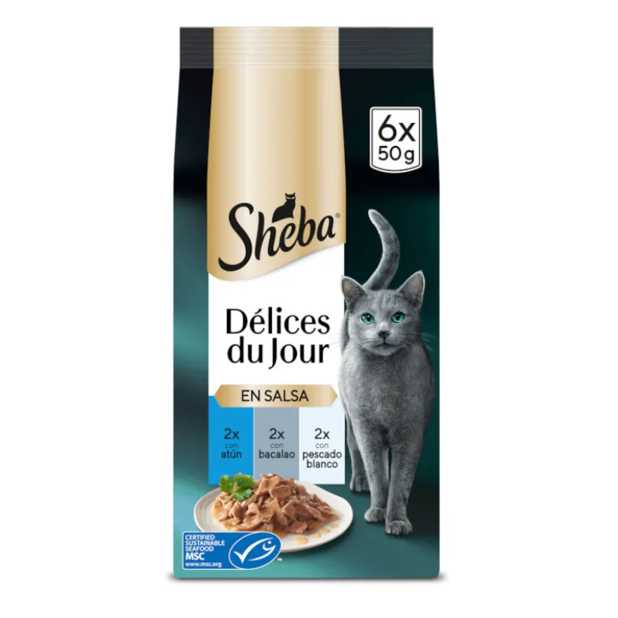 Sheba Délices du Jour em Molho de Atum, Bacalhau e Peixe Branco ração húmida para gatos