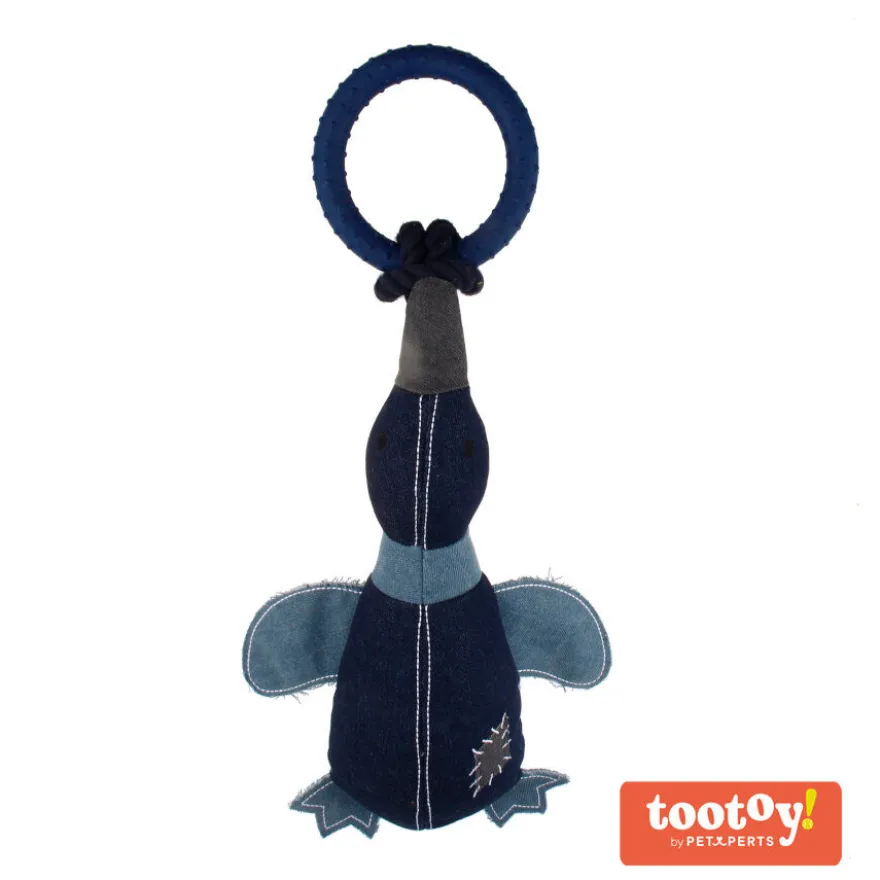 Tootoy! Comfort Denim Duck peluche com som e corda para cães